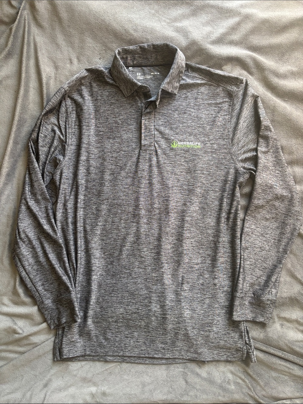 Under Armour Men's Heather Gray Long-Sleeve Polo with Green Logo
